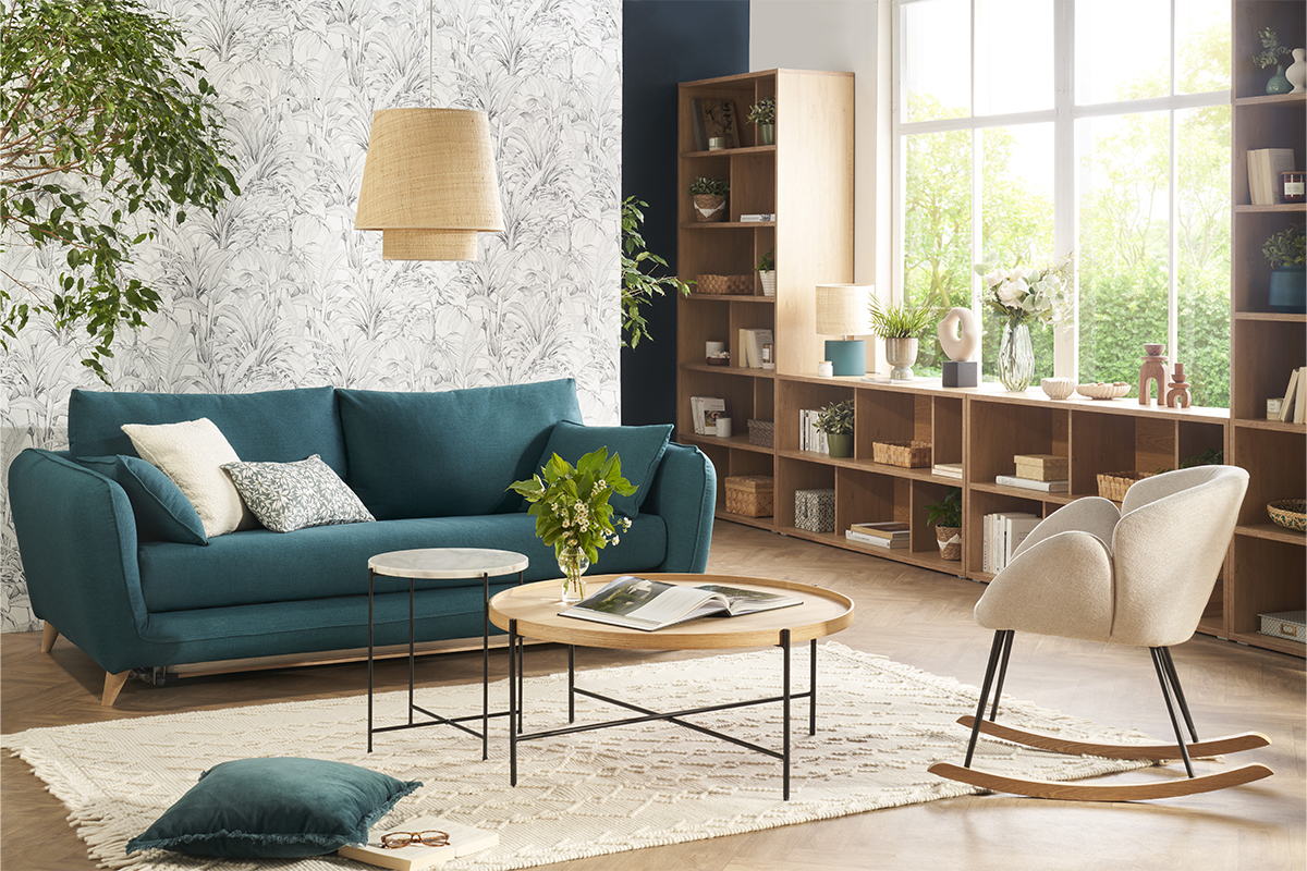 Biblioth�que basse finition bois clair ch�ne L140 cm EPURE