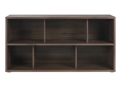Biblioth&egrave;que basse finition bois fonc&eacute; noyer L140 cm EPURE