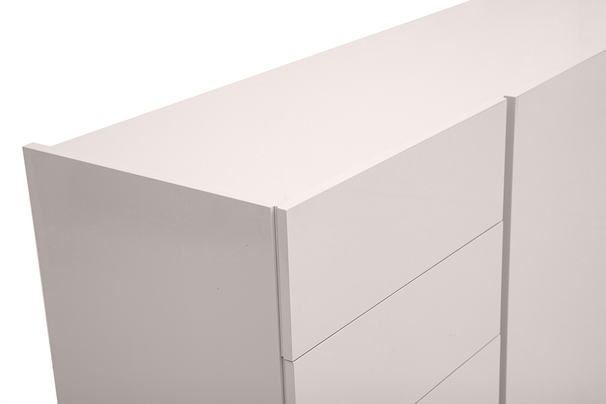 Buffet beige laqu� brillant 3 portes 4 tiroirs L200 cm ISAURE