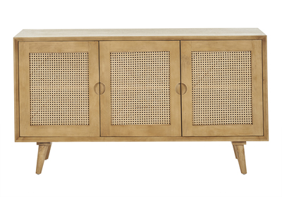 Buffet en bois manguier et cannage rotin 3 portes L145 cm LAKA