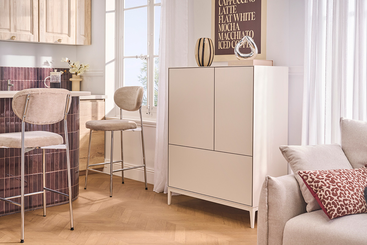 Buffet haut beige laqu� mat 2 portes 1 tiroir L90 cm GRAY