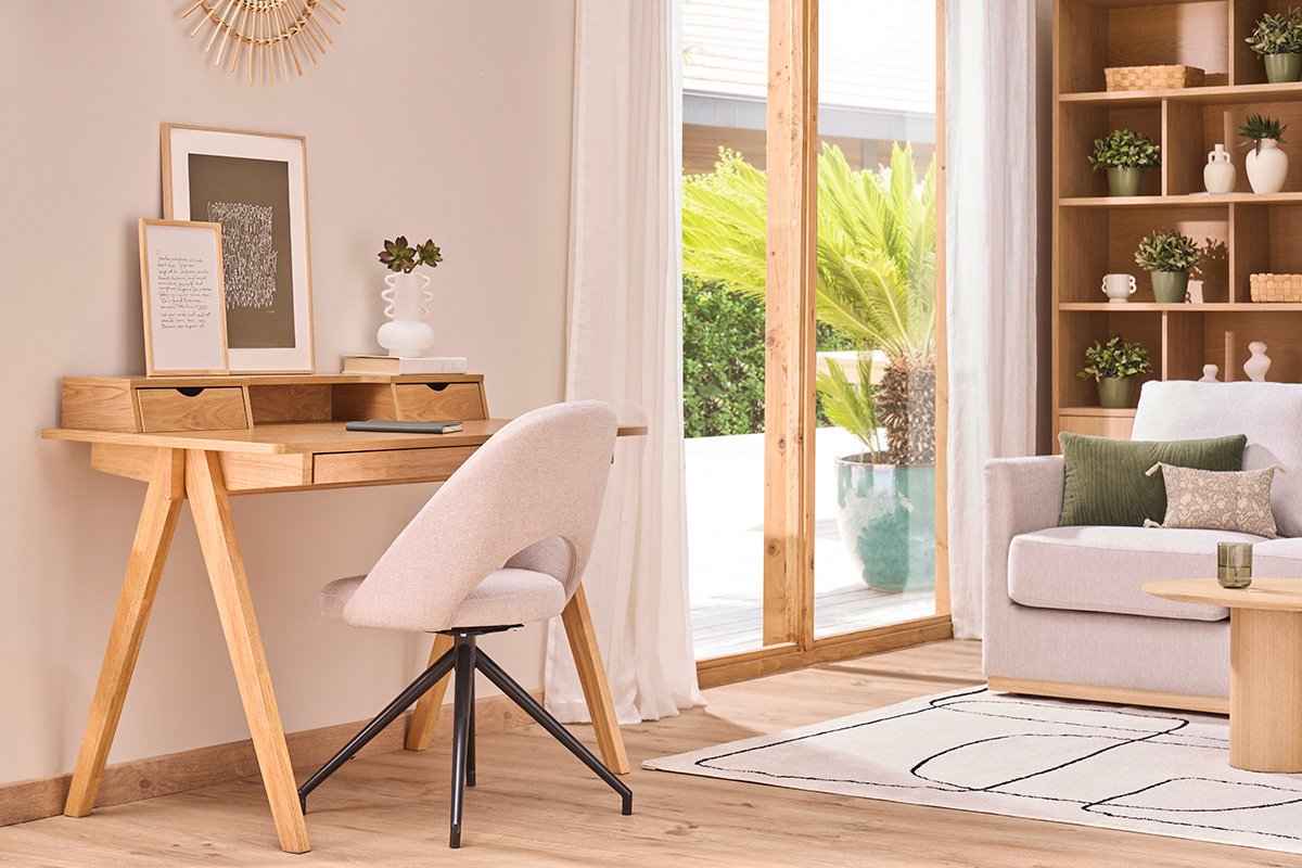 Bureau avec rangements bois clair L120 cm PULITO