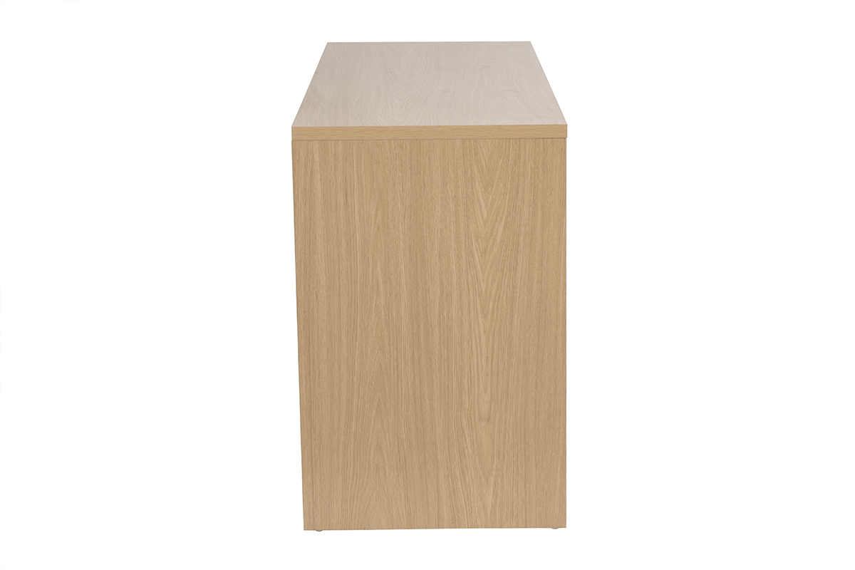 Bureau JEREMIAH ch�ne clair, vue de c�t�, avec rangements int�gr�s et surface de travail spacieuse.