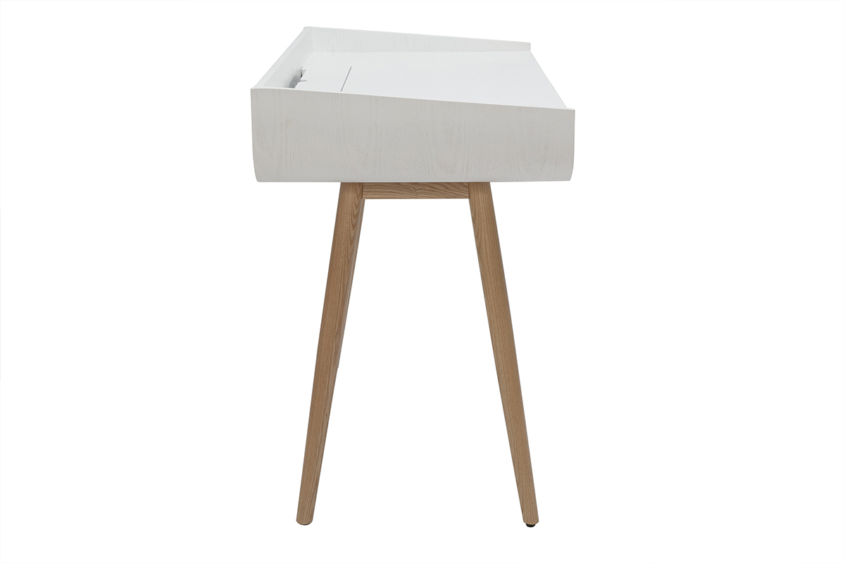 Bureau scandinave blanc et bois clair avec rangements 2 tiroirs L100 cm HALLEN