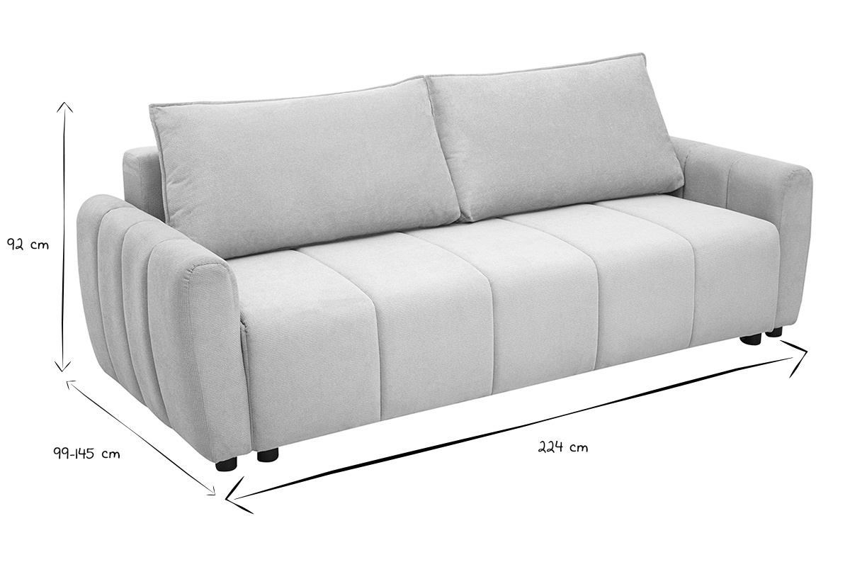 Dimensions du canap� convertible FOLDY en noir et blanc : 224 cm de large, 92 cm de haut, 99-145 cm de profondeur.