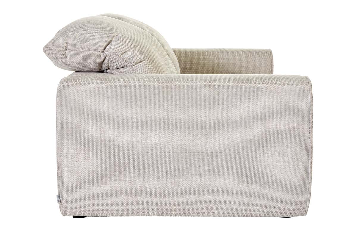 Canap� convertible beige vue de c�t�, t�ti�res ajustables en beige.