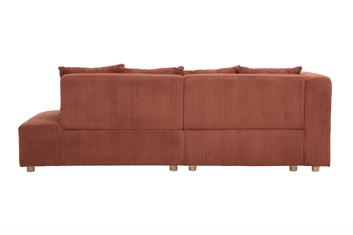 Canap� d'angle gauche 3 places en tissu velours c�tel� terracotta et bois clair HARLEM
