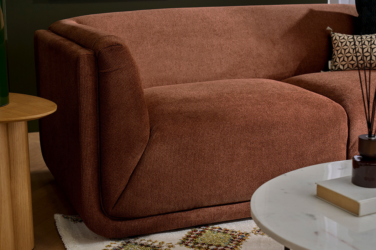 Canap� design 3 places en tissu chenille terre br�l�e HOSBO