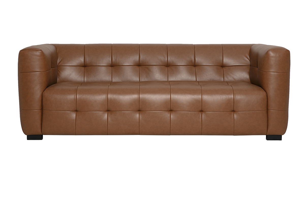 Canap� design 3 places en cuir marron, vue de face.