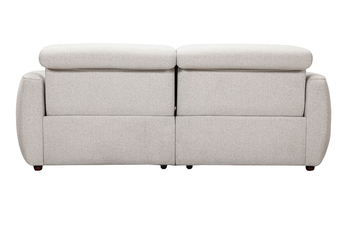 Canap� �lectrique 3 places MORZINE en tissu beige, vue de dos avec t�ti�res ajustables.