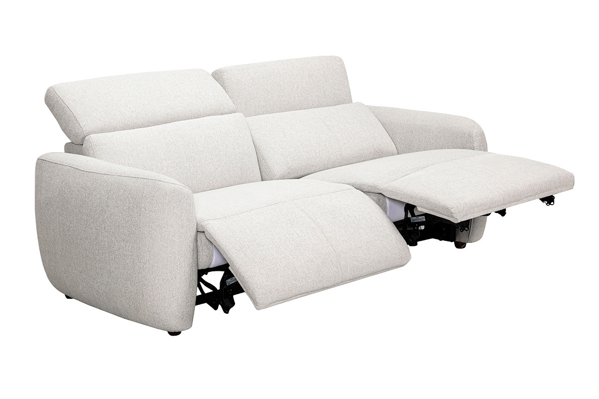 Canap� �lectrique 3 places avec t�ti�res ajustables et repose-pieds en tissu effet velours textur� beige MORZINE