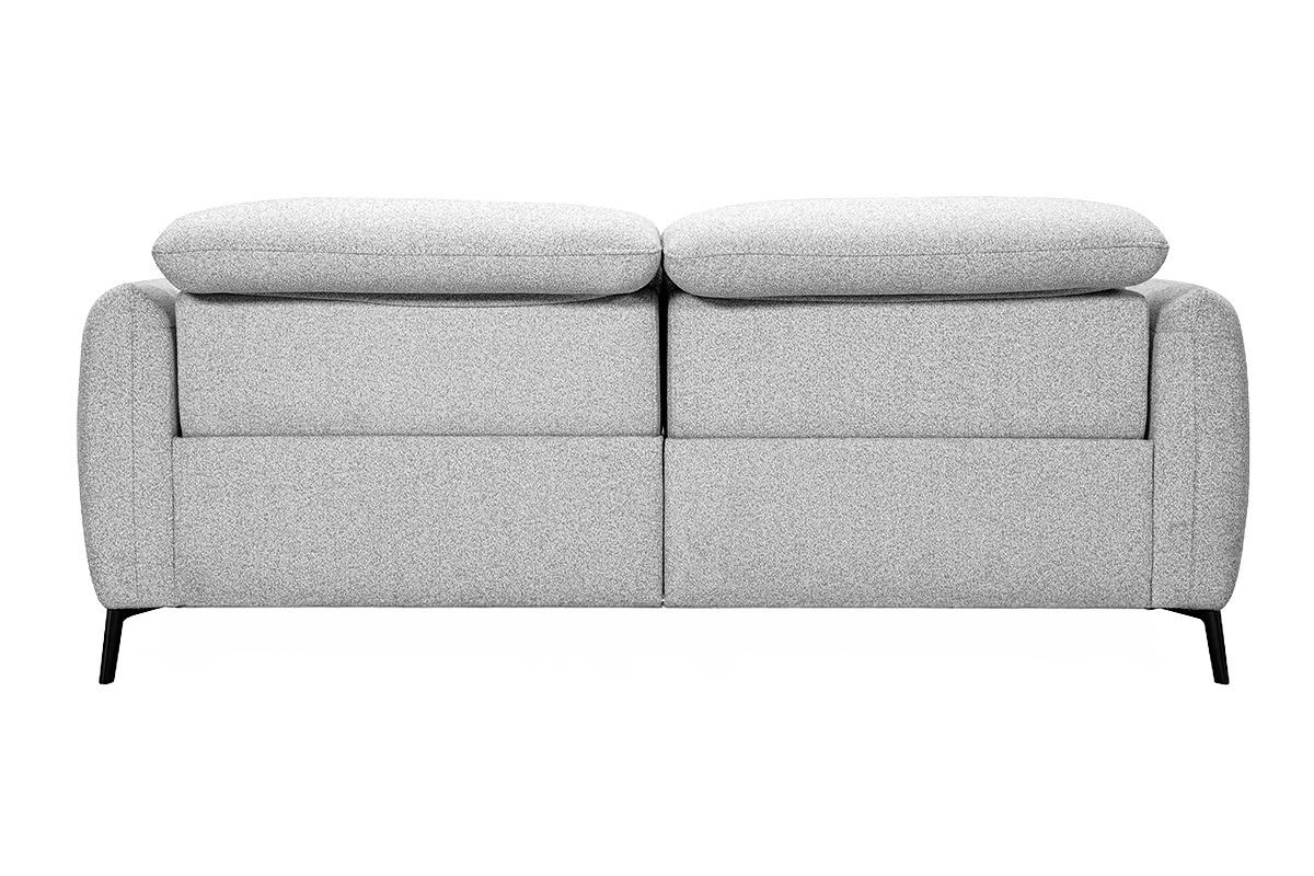 Canap� �lectrique 3 places avec t�ti�res ajustables et repose-pieds en tissu effet velours textur� gris clair et m�tal TIGNES
