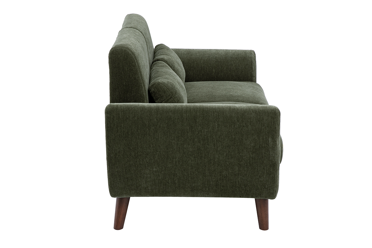 Canap� 2 places en tissu effet velours textur� vert kaki, vue de profil