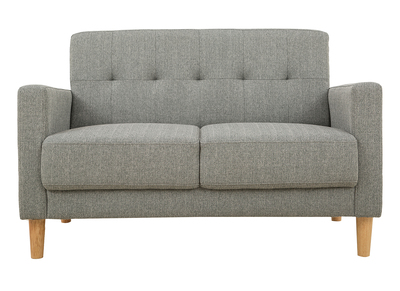 Canap&eacute; scandinave 2 places en tissu gris et bois clair MOON