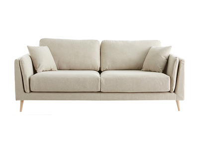 Canap&eacute; scandinave 3 places en tissu beige naturel et bois clair VOGUE