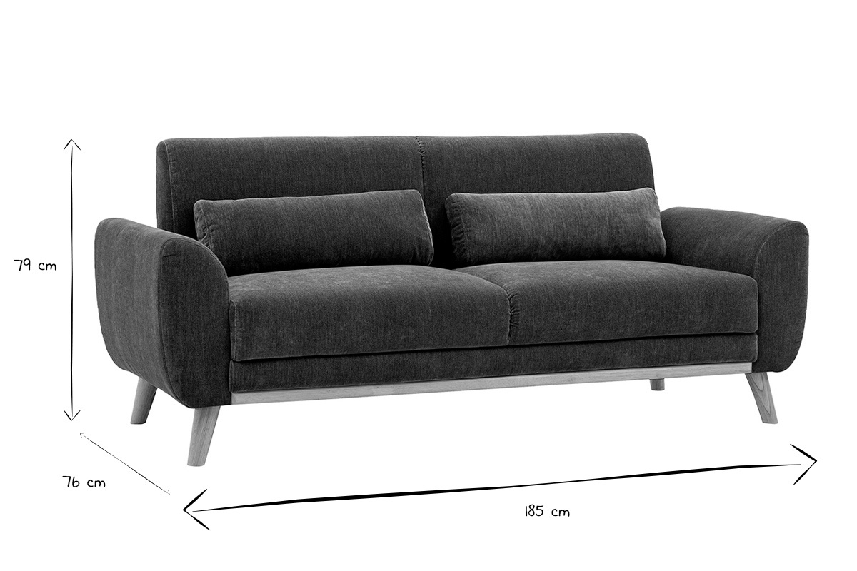 Dimensions du canap� scandinave 3 places en noir et blanc : 185 cm de large, 76 cm de profondeur, 79 cm de hauteur