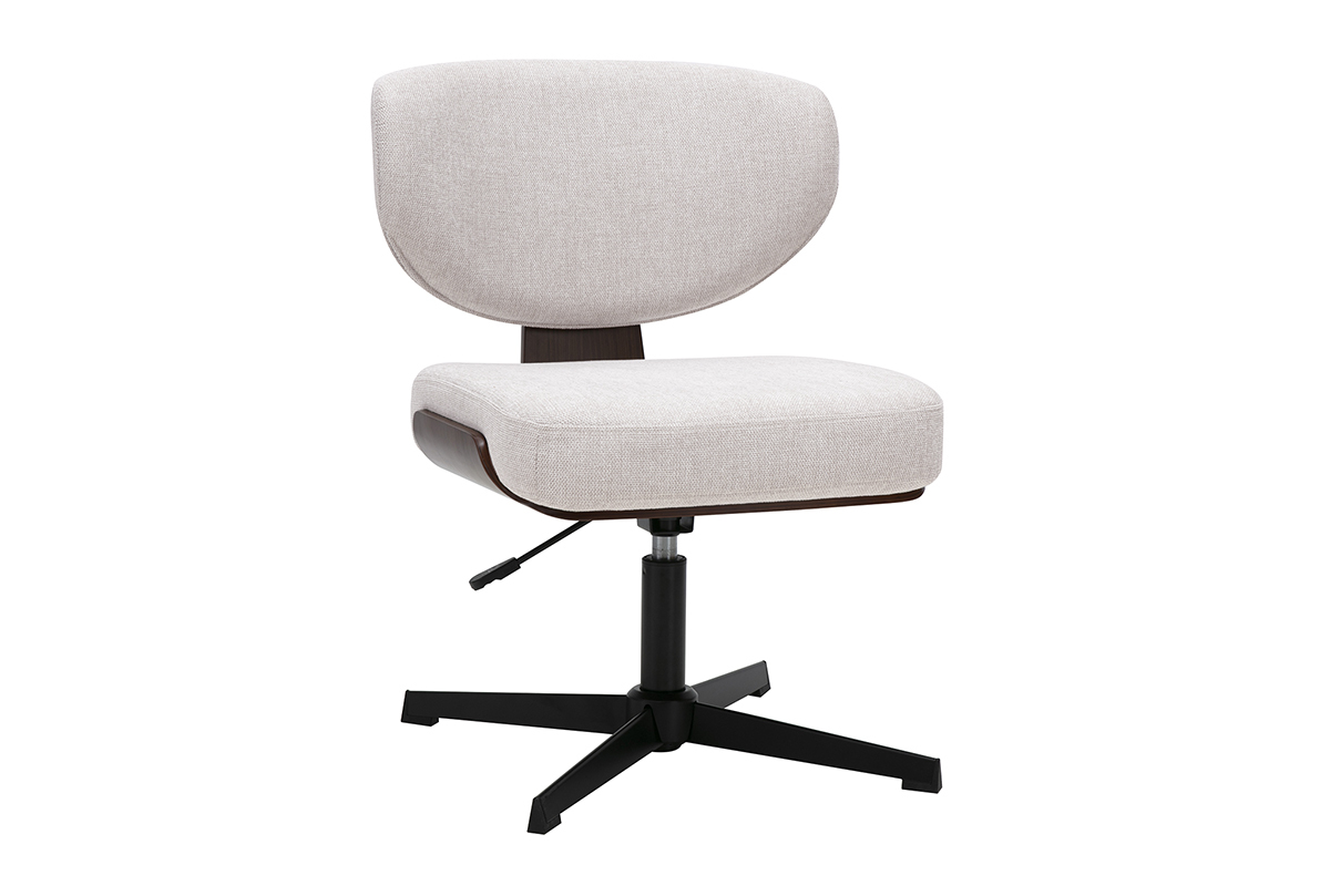 Chaise de bureau beige en tissu effet velours, pi�tement en m�tal noir, vue de 3/4