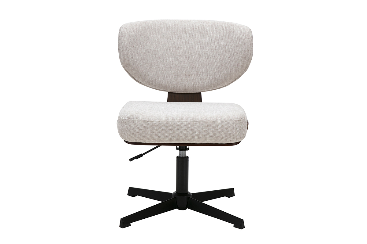 Chaise de bureau beige en tissu velours, vue de face, avec pi�tement �toile en m�tal noir.