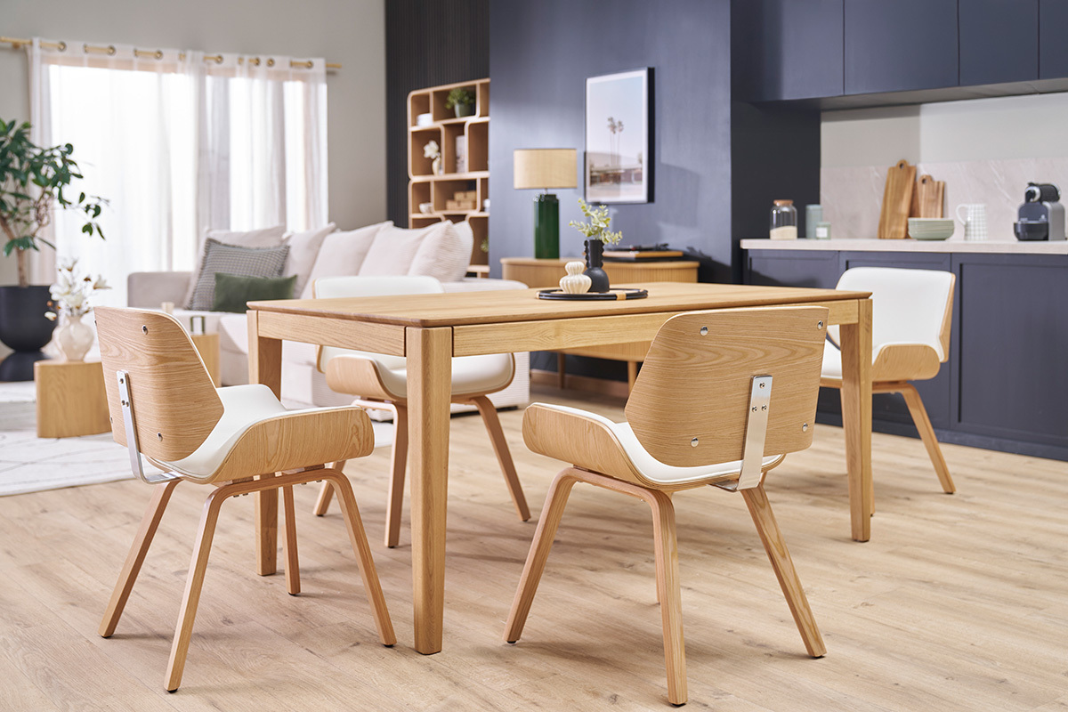 Chaise design blanc et bois clair RUBBENS