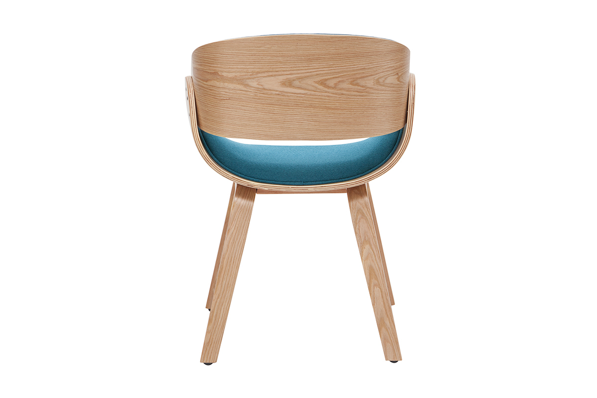 Chaise design en tissu bleu canard et bois clair BENT