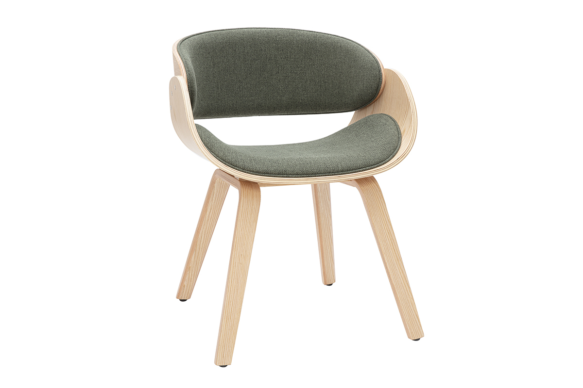 Chaise design en tissu vert kaki et bois clair BENT