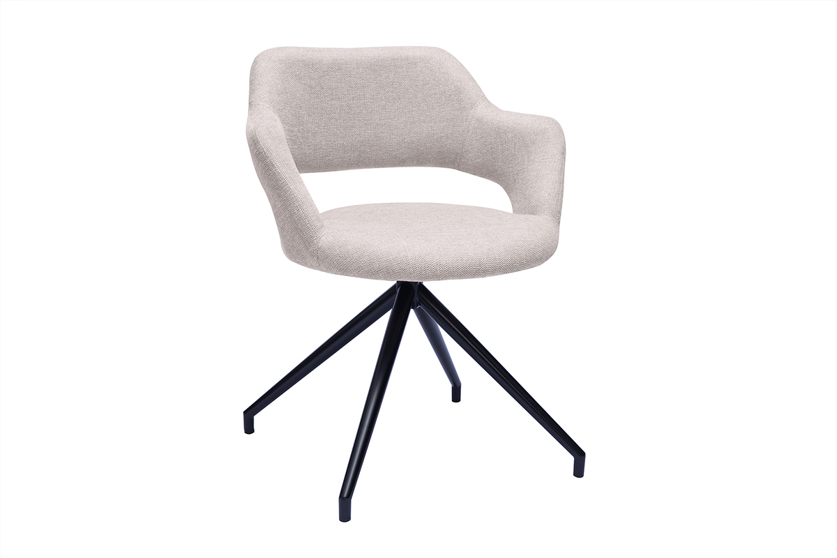 Chaise pivotante 360� en tissu effet velours textur� beige et m�tal noir JESSY