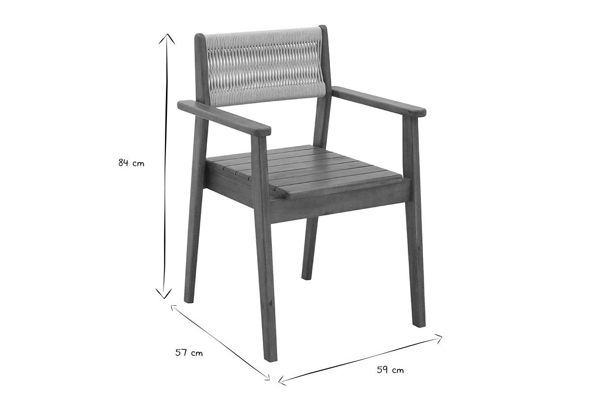Fauteuil de jardin ZEPHYR en bois massif, dimensions 84x57x59 cm en noir et blanc, vue de profil.