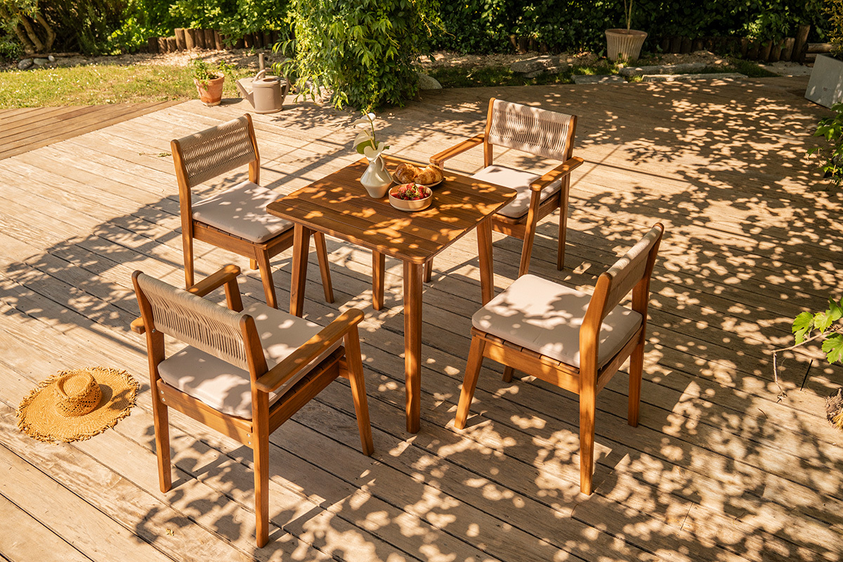 Chaises de jardin en bois massif et corde tress�e (lot de 2) ZEPHYR
