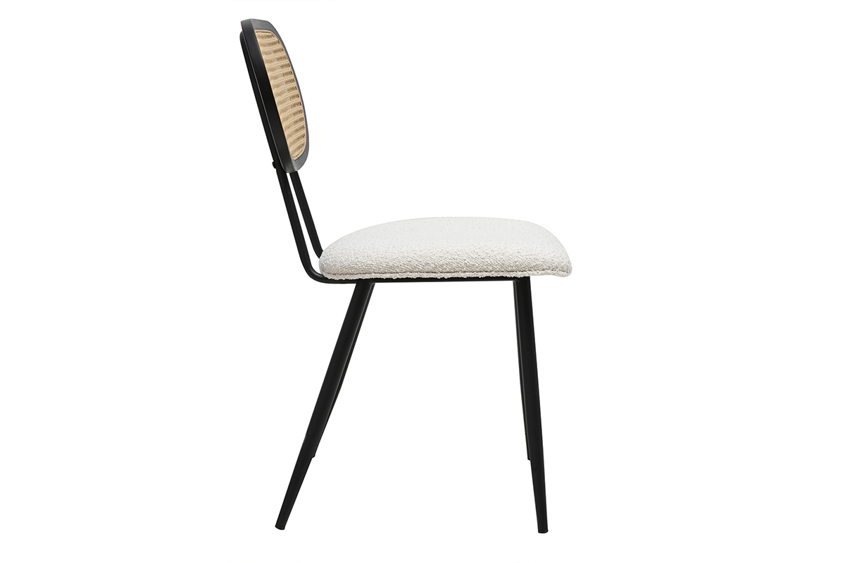 Chaise design SWANN en tissu effet laine boucl�e blanc, vue de profil.