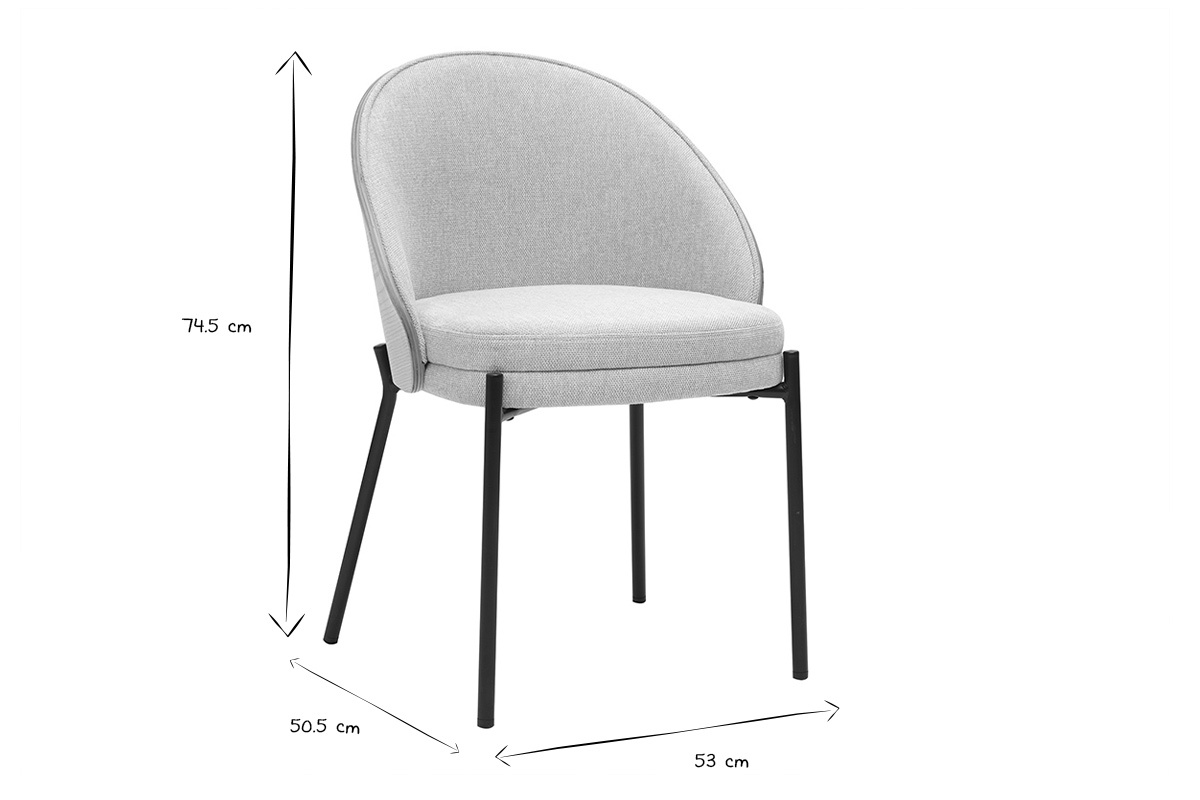 Dimensions d'une chaise TUCSON en noir et blanc : hauteur 74,5 cm, profondeur 50,5 cm, largeur 53 cm.