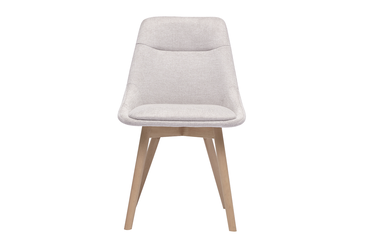 Chaise ALESS en tissu beige effet velours vue de face, pieds en bois clair.