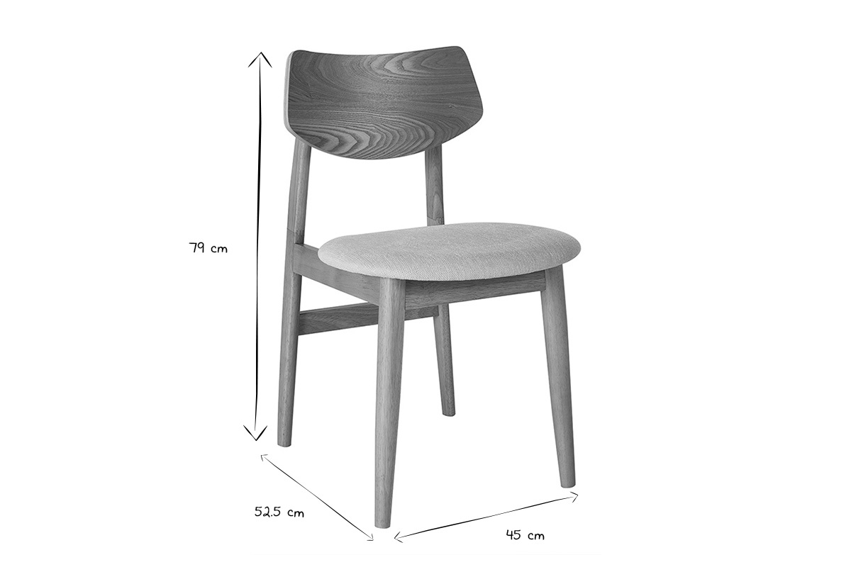 Dimensions d'une chaise scandinave, 79x52,5x45 cm, en noir et blanc.