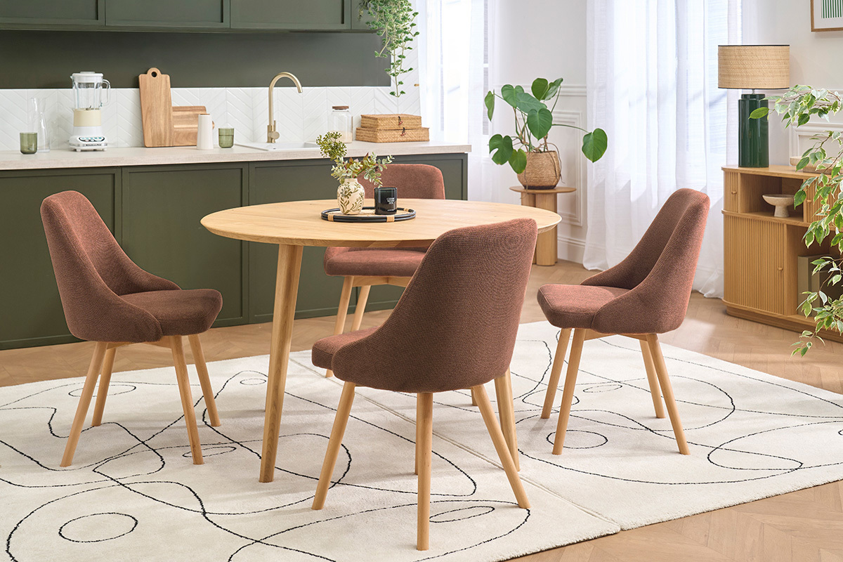 Chaises scandinaves en tissu chenille terre br�l�e et bois clair (lot de 2) HASTA