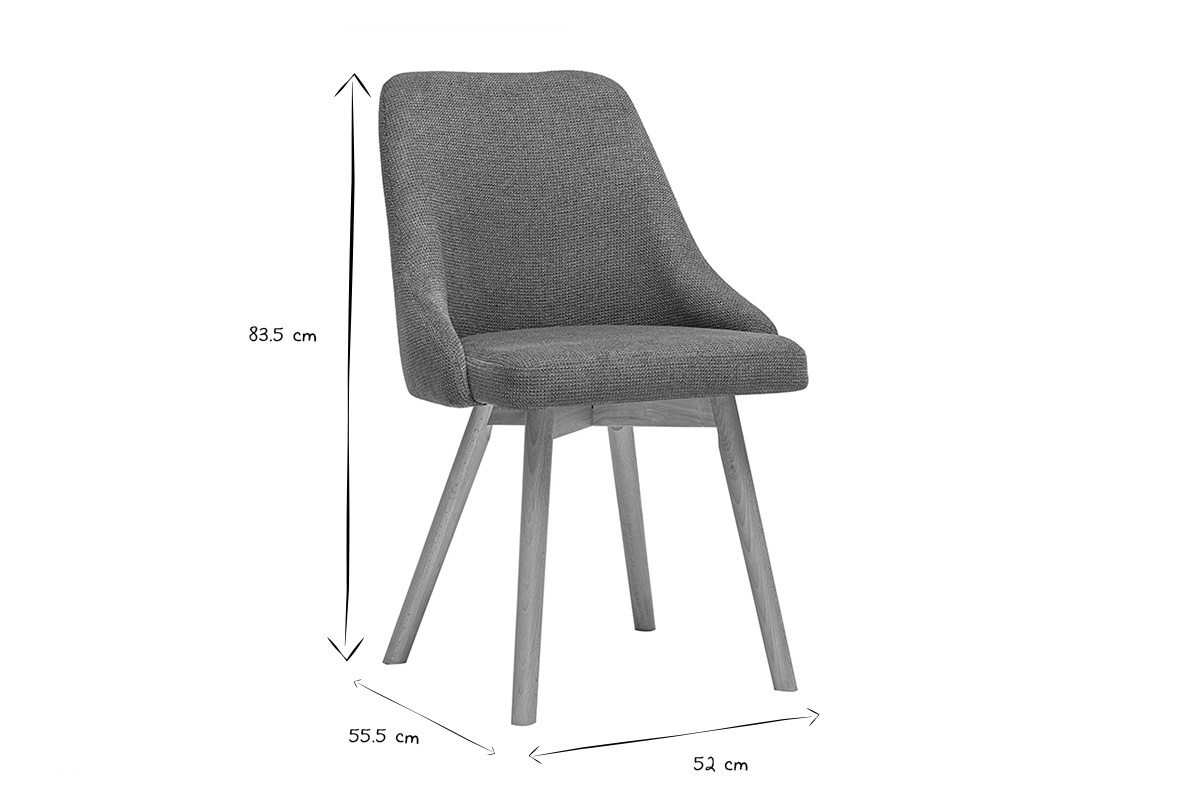 Dimensions chaise scandinave HASTA en noir et blanc : hauteur 83.5 cm, largeur 55.5 cm, profondeur 52 cm.