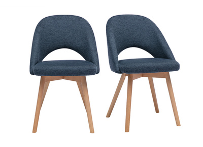 Chaises scandinaves en tissu effet velours textur&eacute; bleu fonc&eacute; et bois clair (lot de 2) COSETTE