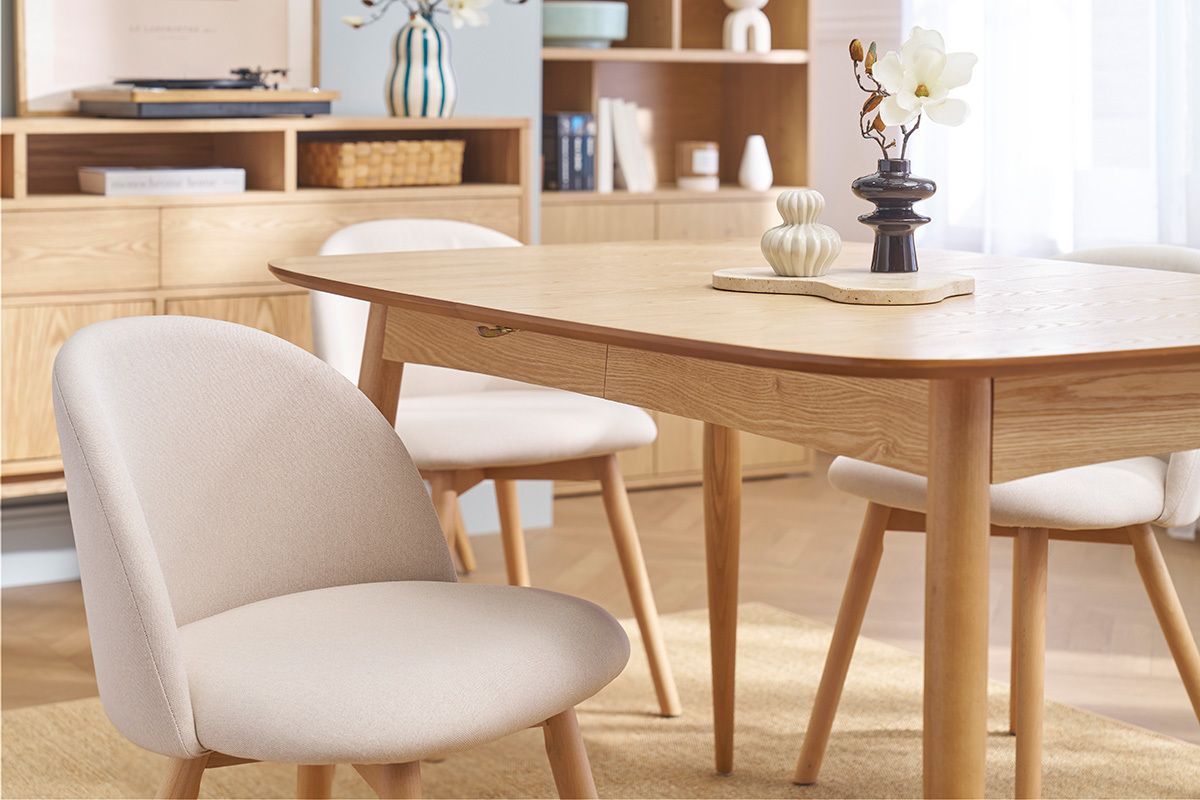 Chaises scandinaves en tissu naturel et bois clair massif (lot de 2) CELESTE
