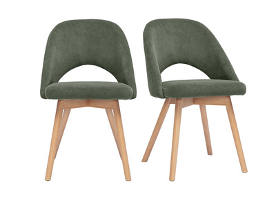 Chaises scandinaves en tissu velours c&ocirc;tel&eacute; vert kaki et bois clair (lot de 2) COSETTE