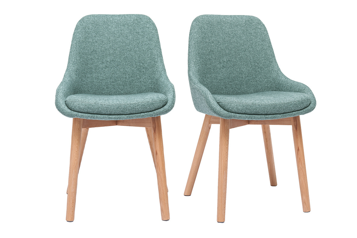Chaises scandinaves en tissu vert de gris et bois clair massif (lot de 2) HOLO