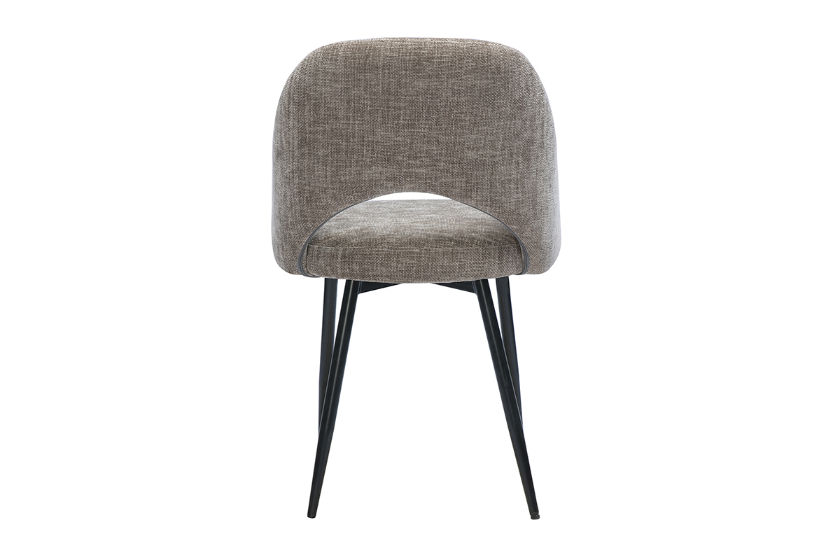 Chaise vintage COSETTE taupe en tissu effet velours avec pieds en m�tal noir, vue de dos.
