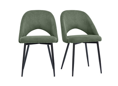 Chaises vintage en tissu velours c&ocirc;tel&eacute; vert kaki et m&eacute;tal noir (lot de 2) COSETTE