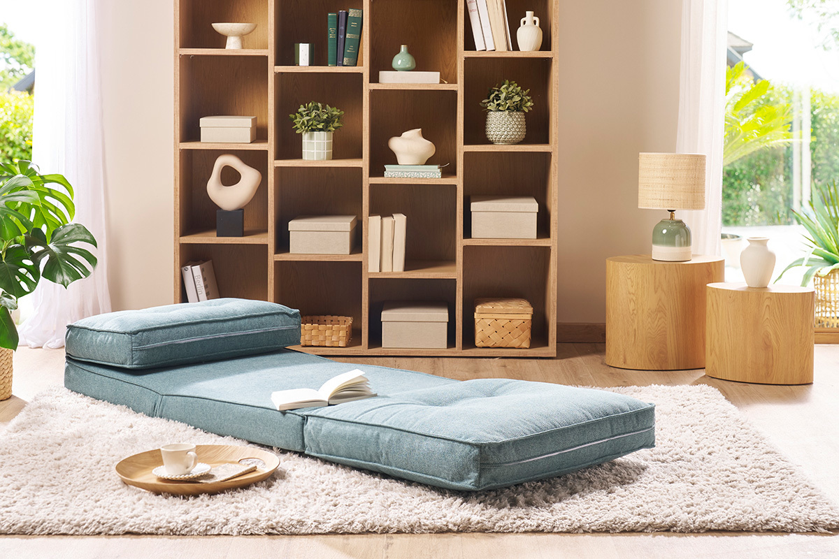 Chauffeuse 1 place convertible en tissu vert de gris SALLY