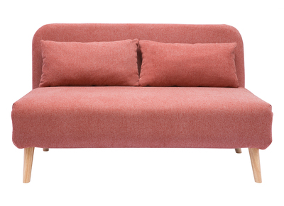 Chauffeuse 2 places convertible en tissu effet velours textur&eacute; terracotta et bois clair AMIKO