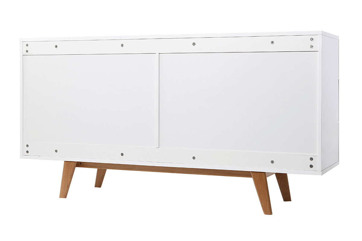 Commode scandinave finition blanc laqu� brillant 6 tiroirs L160 cm MELKA