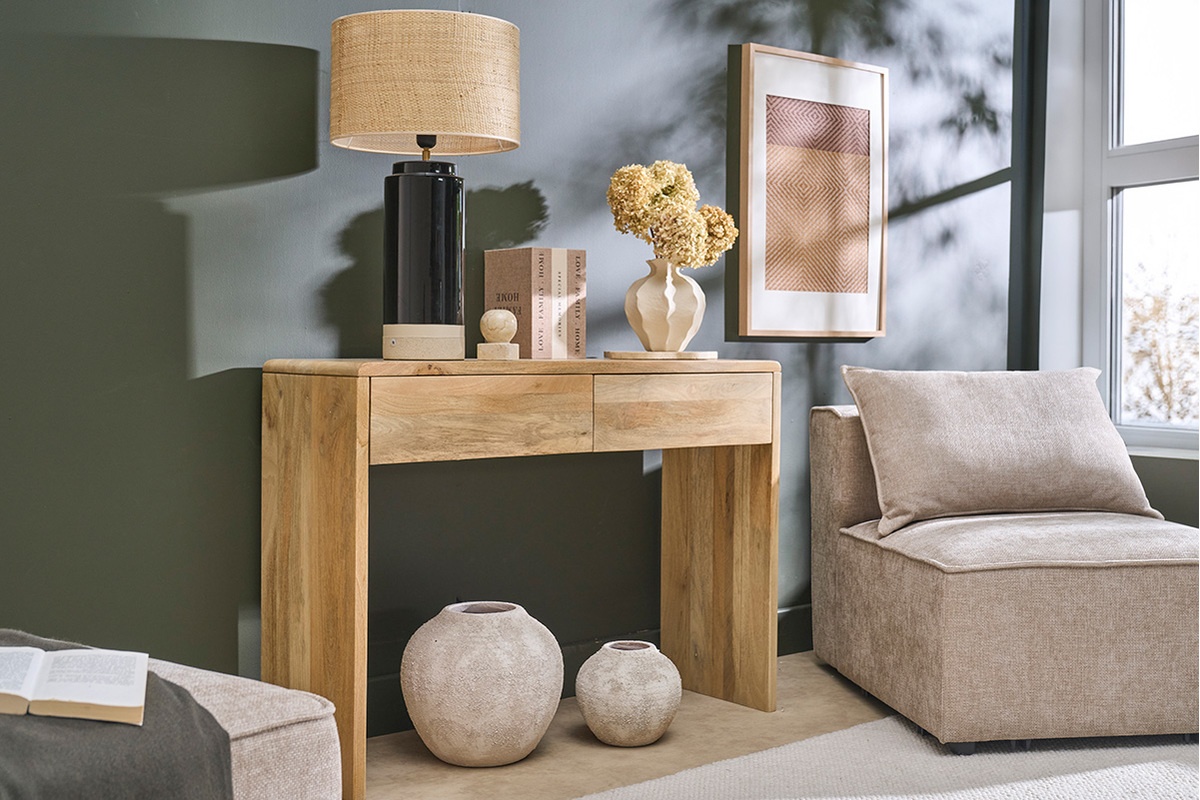Console avec rangements en bois clair manguier massif L105 cm LATIKA