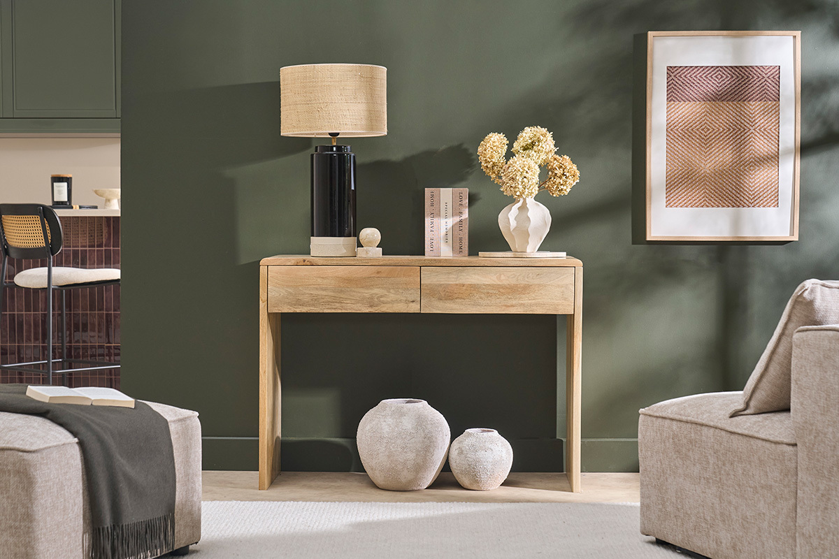 Console avec rangements en bois clair manguier massif L105 cm LATIKA