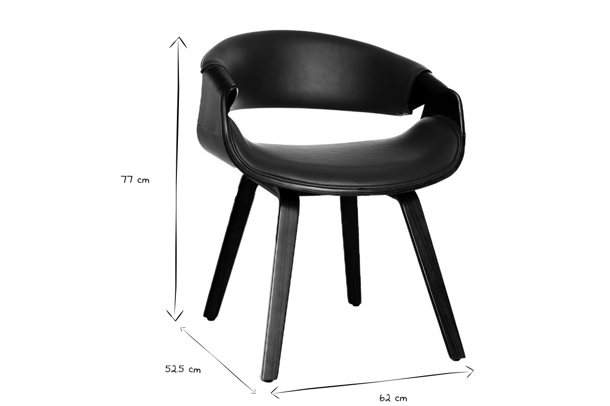 Fauteuil design noir et bois fonc� noyer ARAMIS