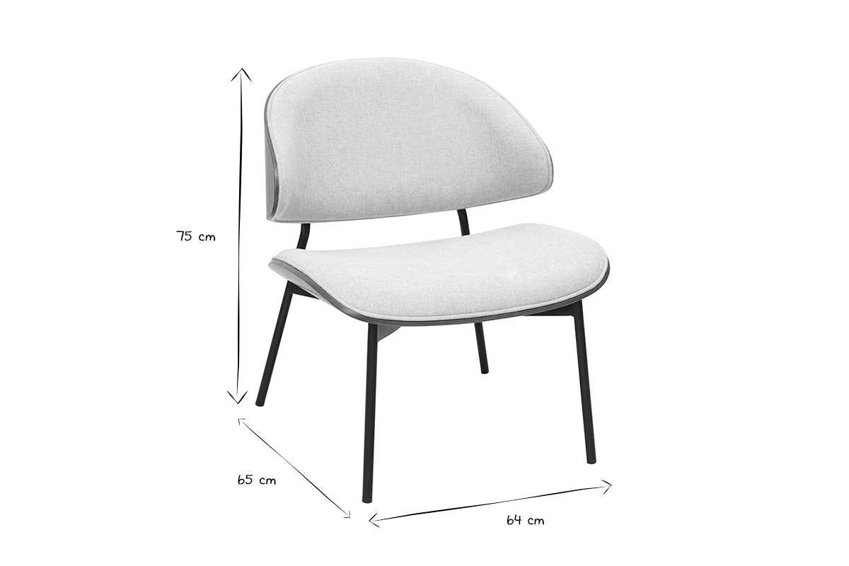 Dimensions du fauteuil FABULO L64 x P65 x H75 cm en noir et blanc.
