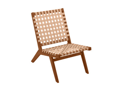 Fauteuil lounge en bois massif et sangles beiges LUCEA