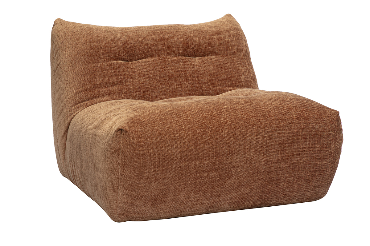 Fauteuil lounge BUMPY en tissu effet velours terre br�l�e, vue de face 3/4.