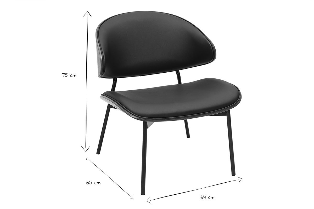 Dimensions du fauteuil noir FABULO en noir et blanc : L64 x P65 x H75 cm.
